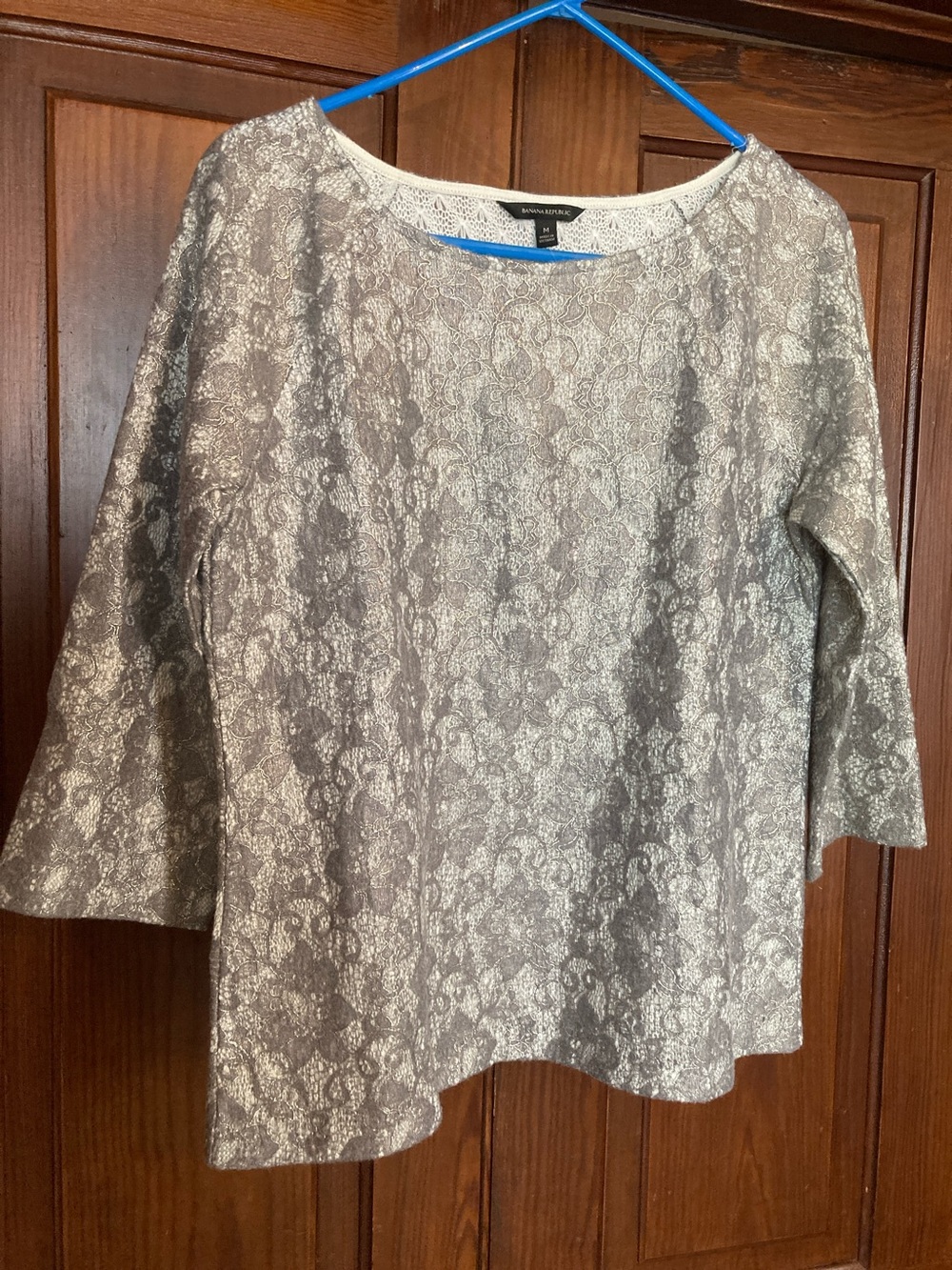 Banana Republic New Silver Metallic Floral Knit Scoop Neck Top Medium